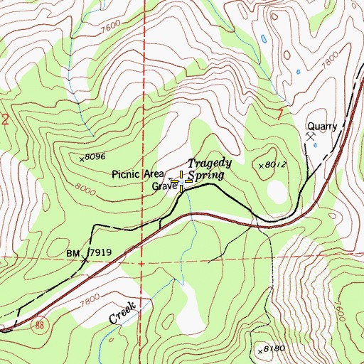 Topographic Map of Tragedy Spring, CA