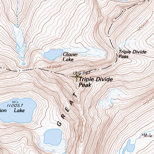 Topographic Map of Triple Divide Peak, CA