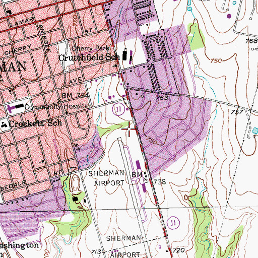 Topographic Map of Sherman Fire Department Station 2, TX