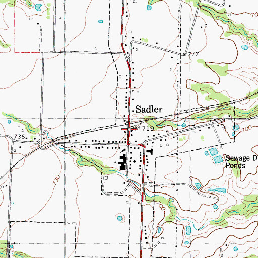 Topographic Map of Sadler Volunteer Fire Department, TX