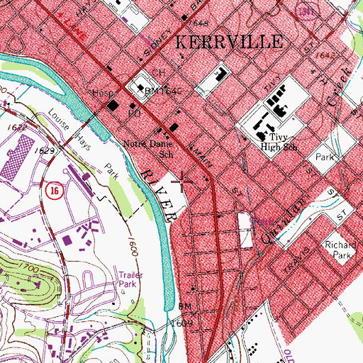 Topographic Map of Kerrville Fire Department Station 1, TX