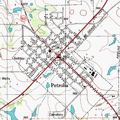Topographic Map of Petrolia Volunteer Fire Department, TX