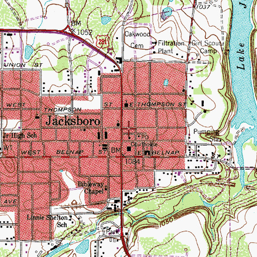Topographic Map of Jacksboro Volunteer Fire Department, TX