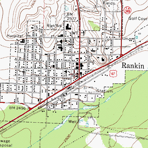 Topographic Map of Rankin Volunteer Ambulance, TX