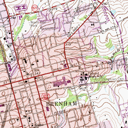 Topographic Map of Brenham Fire Department, TX