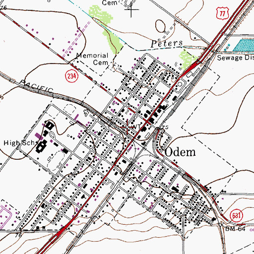 Topographic Map of Odem Volunteer Fire Department, TX
