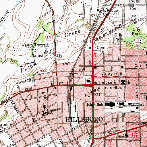 Topographic Map of Hillsboro Fire and Rescue, TX