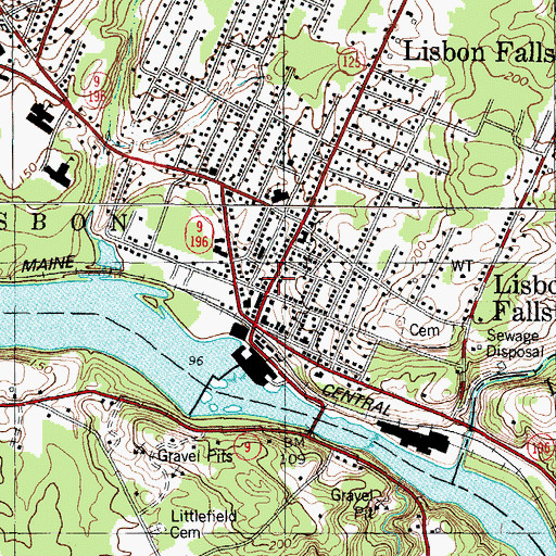 Topographic Map of Lisbon Falls Fire Company, ME