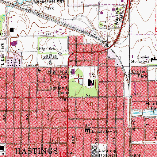 Topographic Map of Hastings Rural Fire Department Highland Park Station, NE