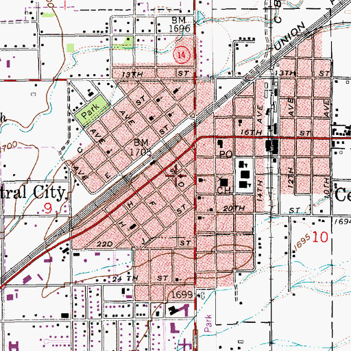 Topographic Map of Central City Volunteer Fire Department, NE