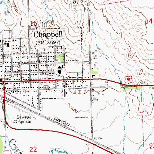 Topographic Map of Chappell Fire Department District 1, NE