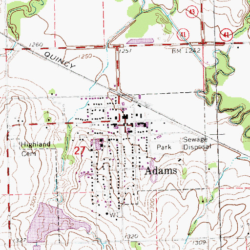 Topographic Map of Adams Rural Fire Department, NE