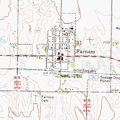 Topographic Map of Farnam Volunteer Fire Department, NE