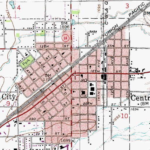 Topographic Map of Central City Ambulance Service, NE