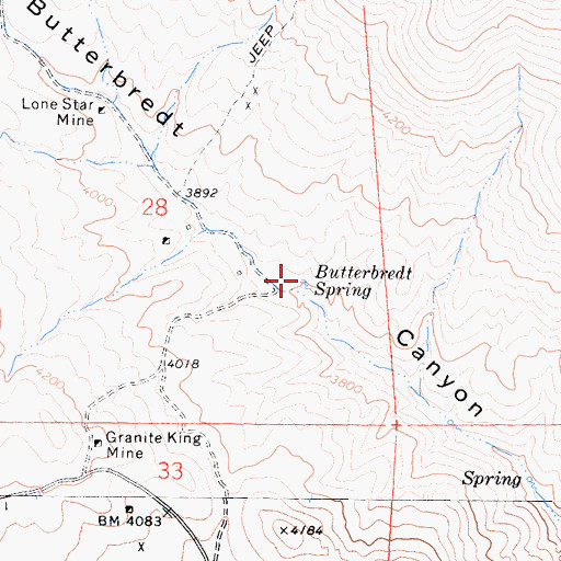 Topographic Map of Butterbredt Spring, CA