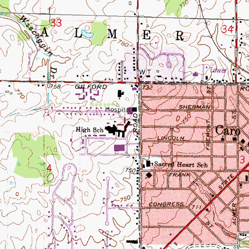Topographic Map of Ben McComb Elementary School, MI