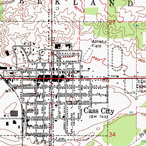 Topographic Map of Cass City Post Office, MI