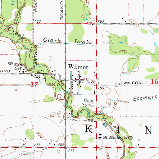 Topographic Map of Wilmont Post Office (historical), MI