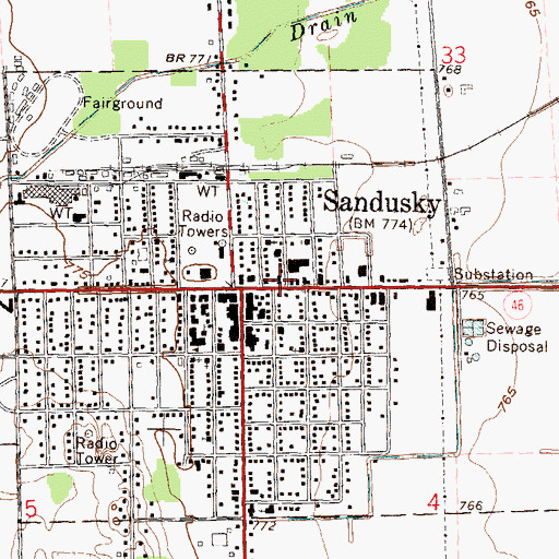 Topographic Map of Sandusky Public Library, MI