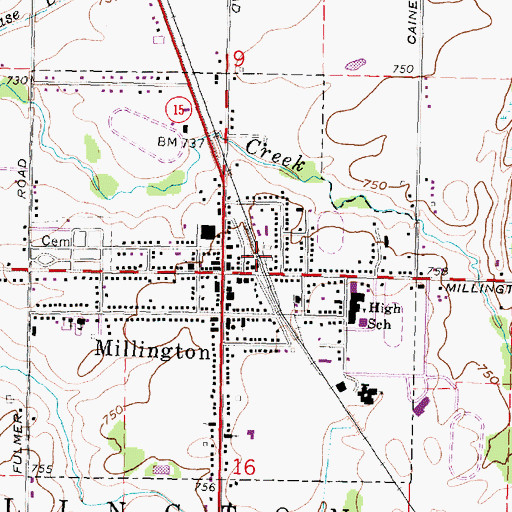 Topographic Map of Millington Post Office, MI