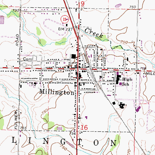 Topographic Map of Millington Bank Historical Marker, MI