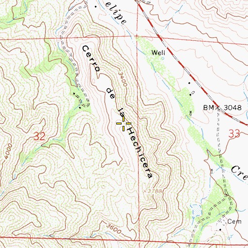 Topographic Map of Cerro de la Hechicera, CA