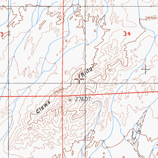 Topographic Map of Clews Ridge, CA