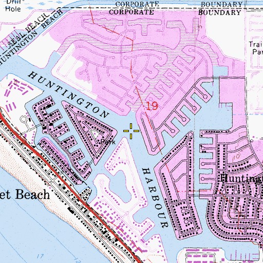 Topographic Map of Huntington Harbour, CA