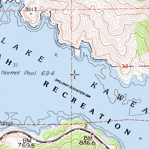Topographic Map of Lake Kaweah, CA