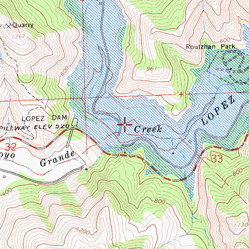 Topographic Map of Lopez Lake, CA