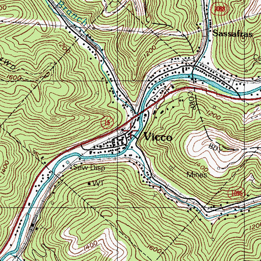 Topographic Map of Vicco Railroad Station (historical), KY