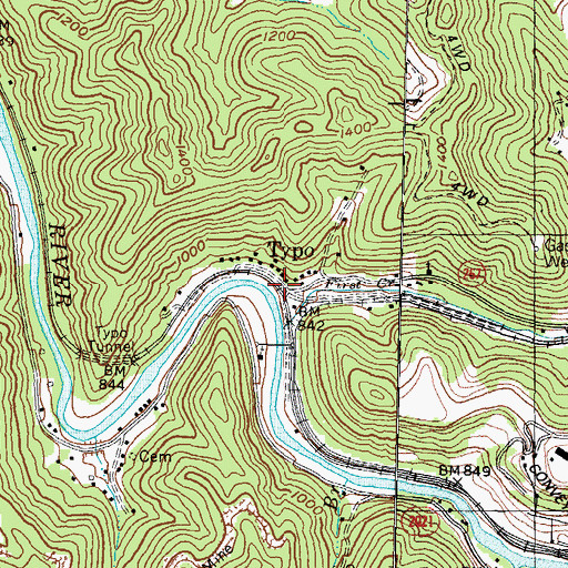 Topographic Map of Typo Railroad Station (historical), KY