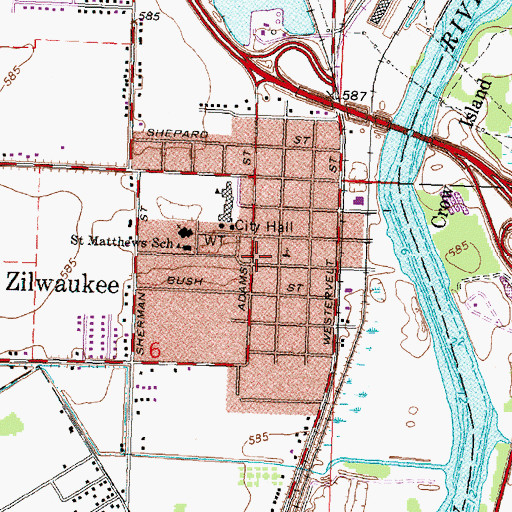 Topographic Map of Zilwaukee Post Office (historical), MI