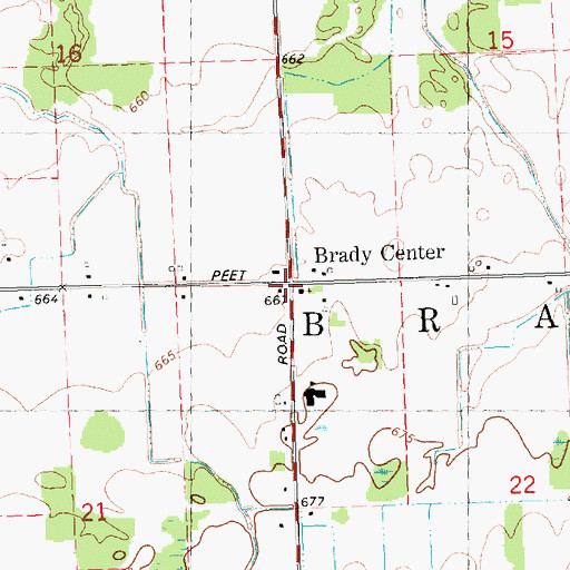 Topographic Map of Brady Post Office (historical), MI