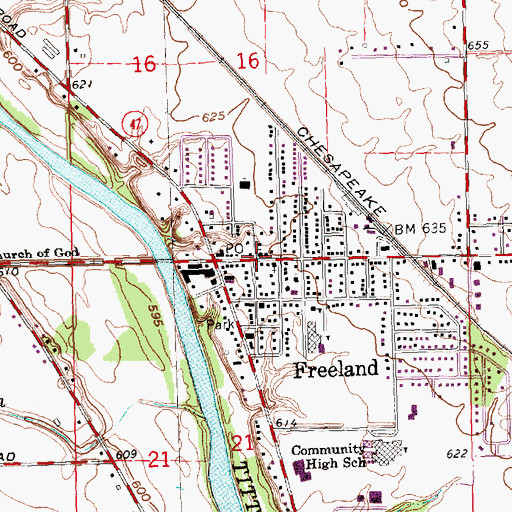 Topographic Map of Freeland United Methodist Church Historical Marker, MI