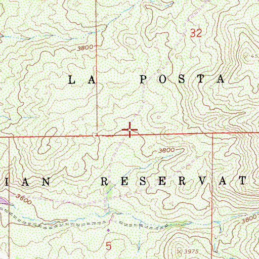 Topographic Map of La Posta Indian Reservation, CA
