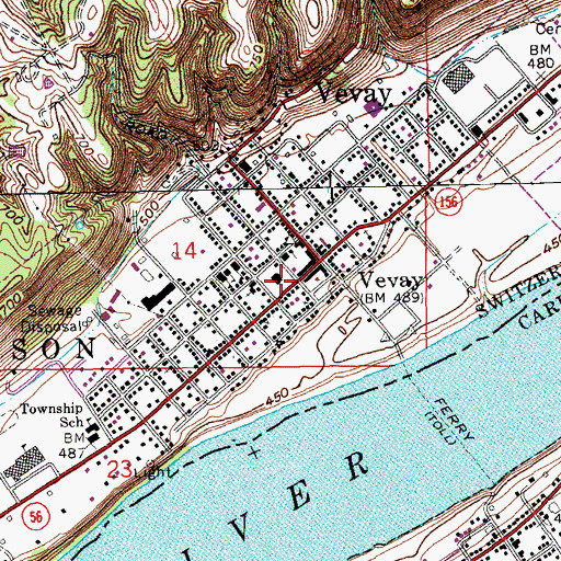 Topographic Map of Switzerland County Courthouse, IN