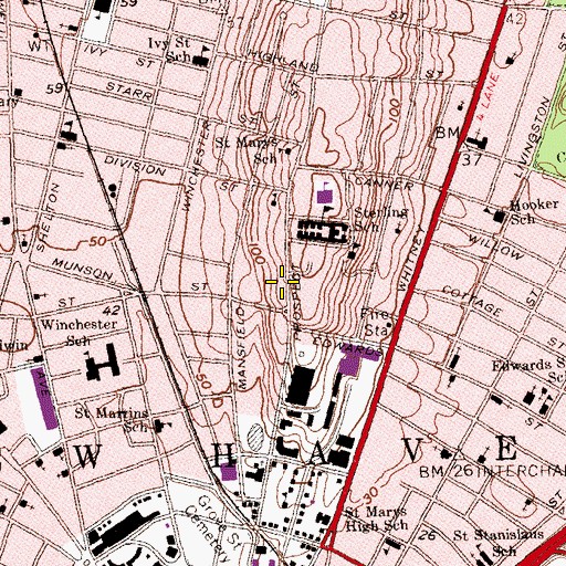 Topographic Map of Othniel C Marsh House, CT