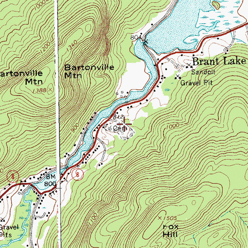 Topographic Map of Brant Lake Cemetery, NY