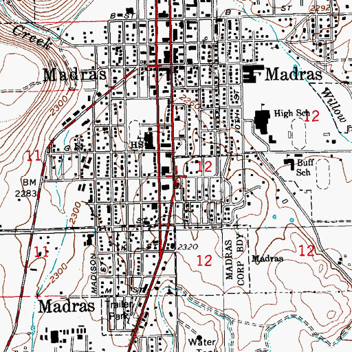 Topographic Map of Madras Christian School, OR