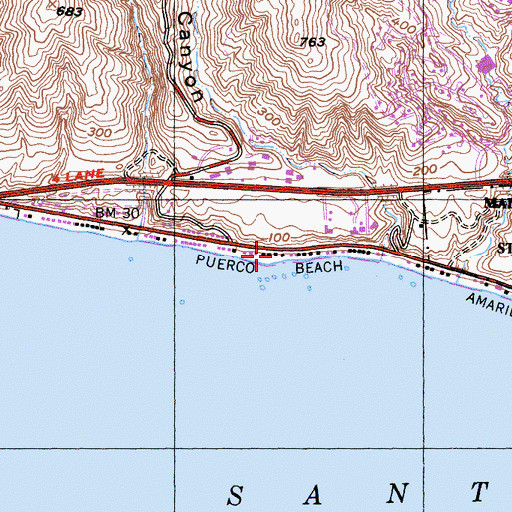 Topographic Map of Puerco Beach, CA