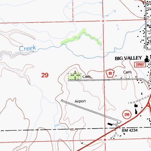 Topographic Map of Adin Cemetery, CA