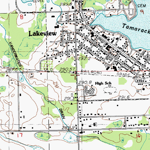 Topographic Map of Lakeview Free Methodist Church, MI