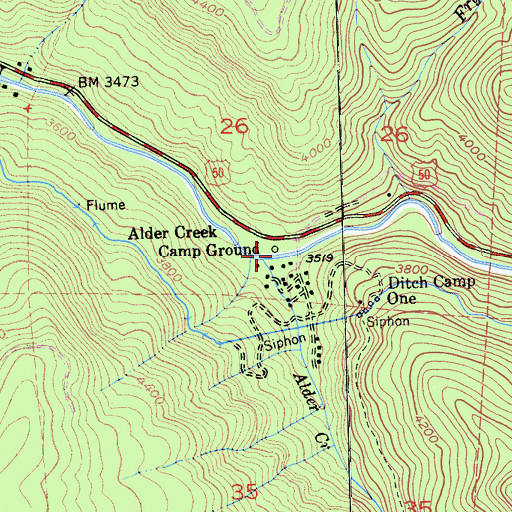 Topographic Map of Alder Creek Camp Ground, CA