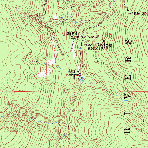 Topographic Map of Alta Mine, CA