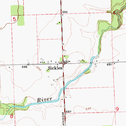 Topographic Map of Sickels Post Office (historical), MI