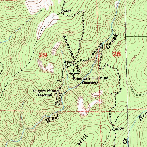 Topographic Map of American Hill Mine, CA
