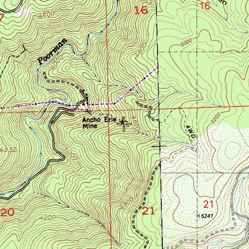 Topographic Map of Ancho Erie Mine, CA