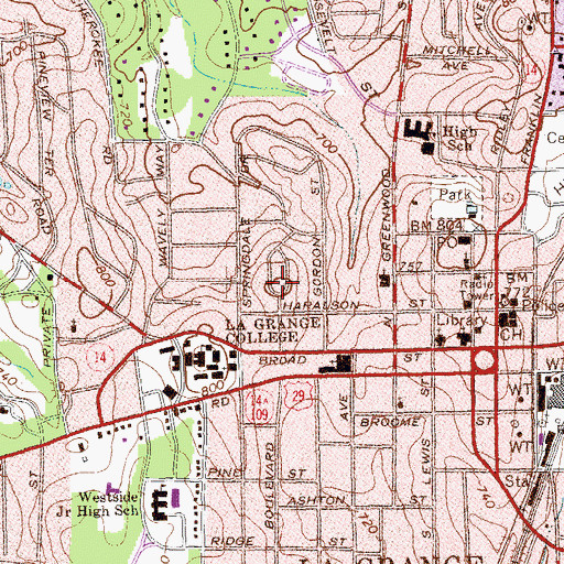 Topographic Map of Bellevue, GA