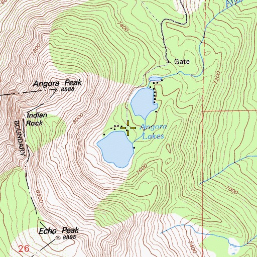 Topographic Map of Angora Lakes, CA